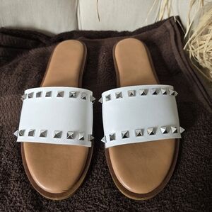 Sincerely Jules Studded Flat Sandals 6.5 M White Slip On Slides Womens
